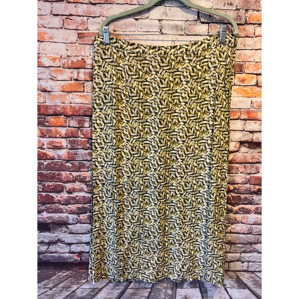 Linden Hill Maxi Skirt Green Leaf floral Slit Side Zip women's size XL